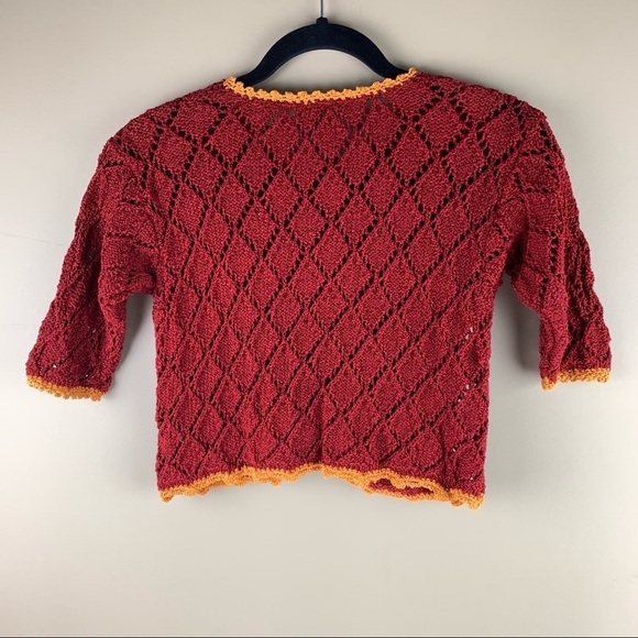 TIKA Red Crocheted Button Up Cardigan - Picture 2 of 7